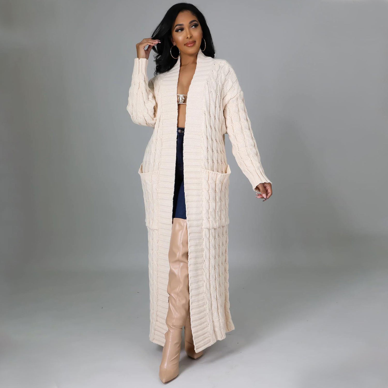 Autumn Winter Women Clothing Sexy Casual Long Sleeve Long Sweater Coat